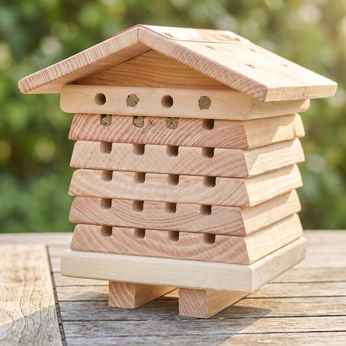 Alan's Blossom Warden bee hotel in solid cedar with copper ridge