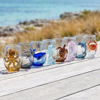 All eight ocean glasses in a single row