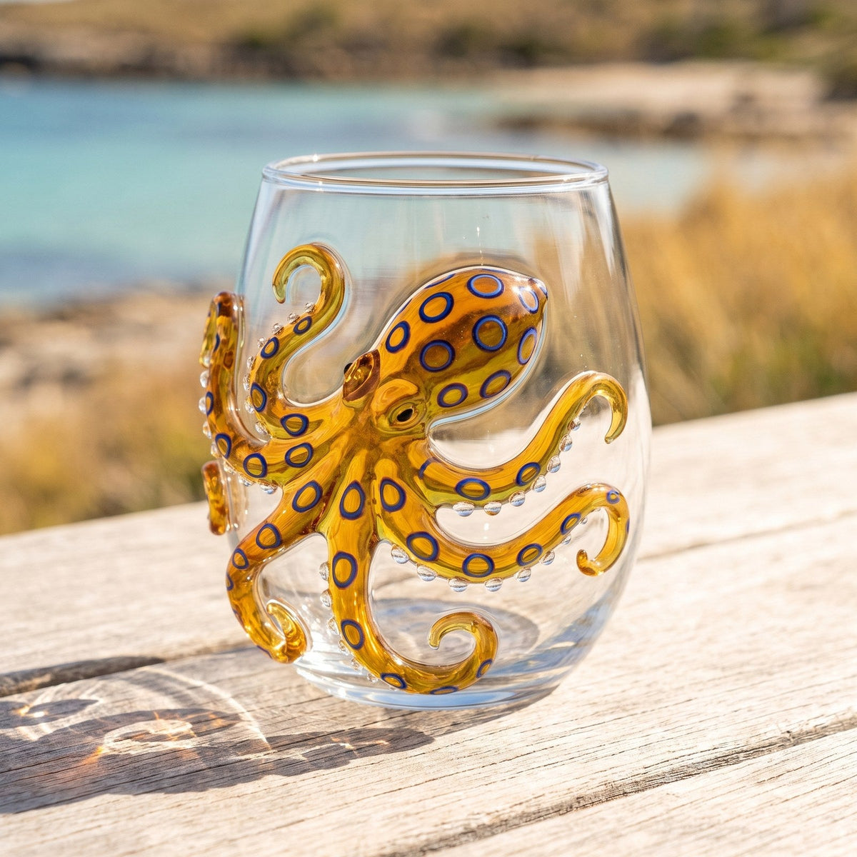 Close-up of the blue-ringed octopus glass