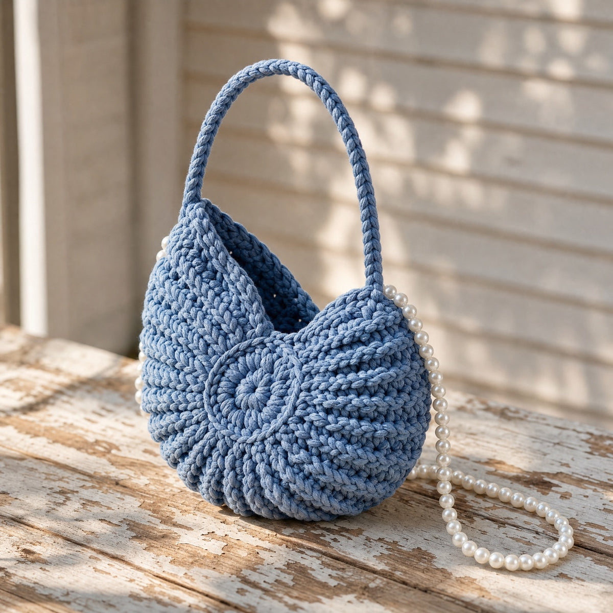 Channel Blue hand-woven shell handbag