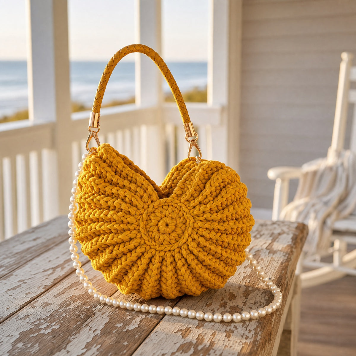 Mustard Yellow hand-woven shell handbag