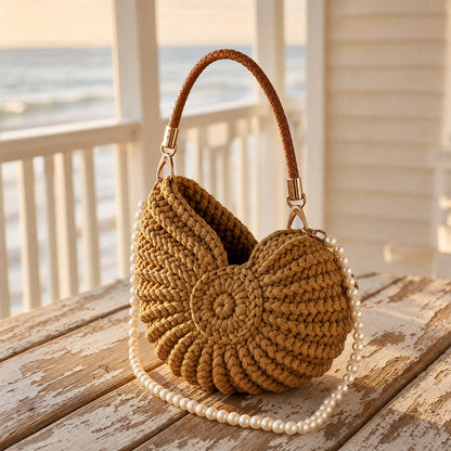 Salt Khaki hand-woven shell handbag