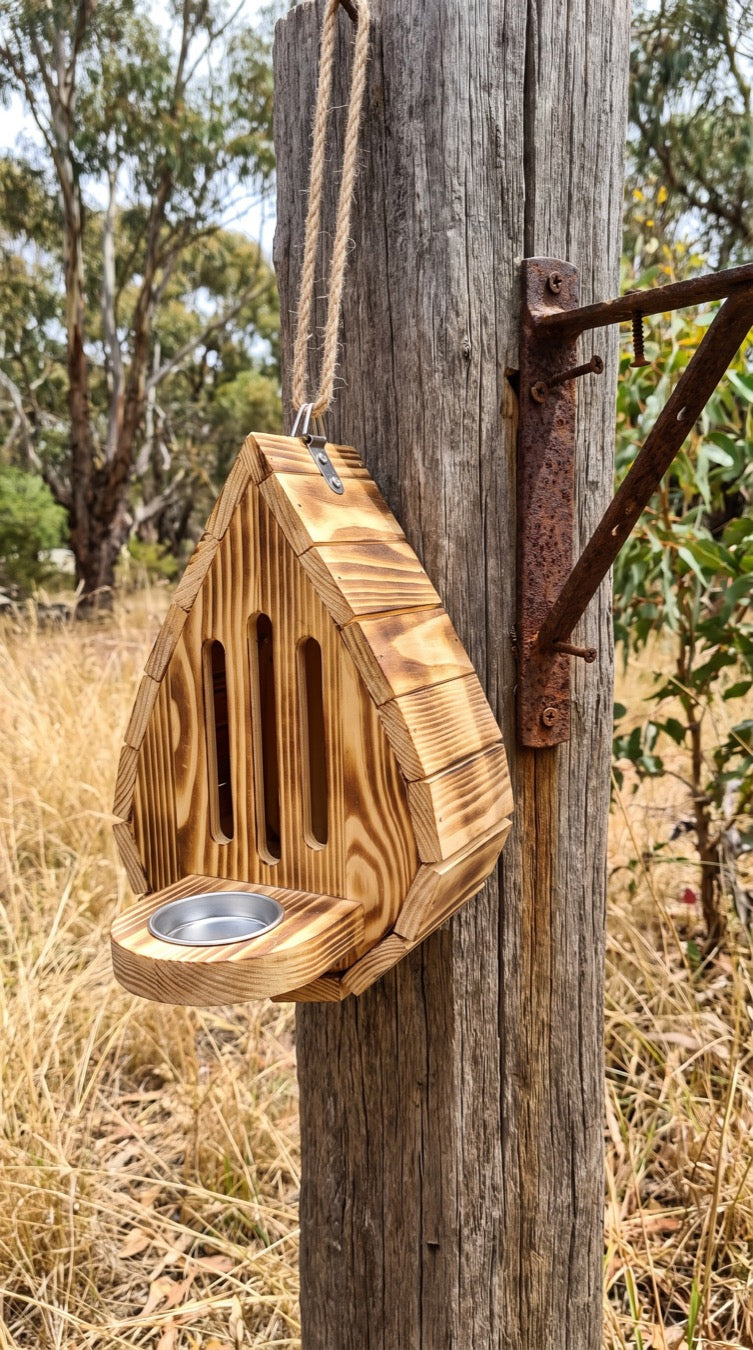 Hung on the old post beside the empty bracket