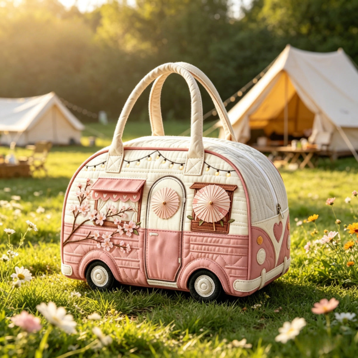 Cherry Blossom Glamping hand-quilted Kombi weekender
