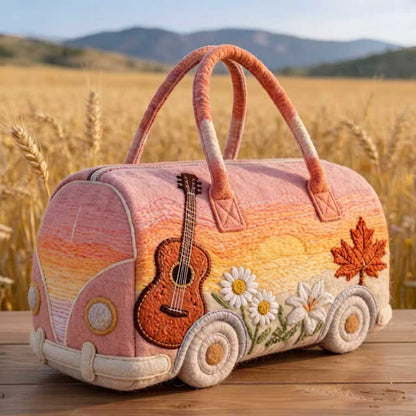 Sunset Strummer hand-quilted weekender