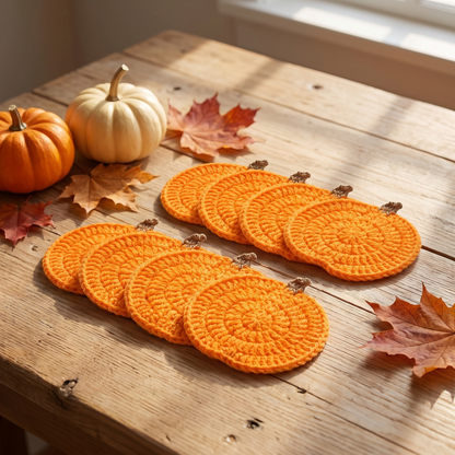 Hand-crocheted pumpkin coasters set of 8