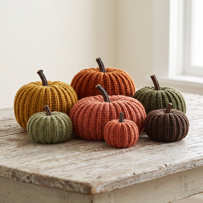 Hand-knit harvest pumpkins collection