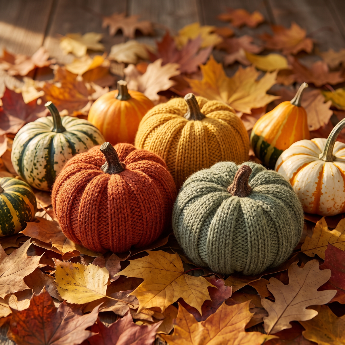 Harvest palette of knit pumpkins