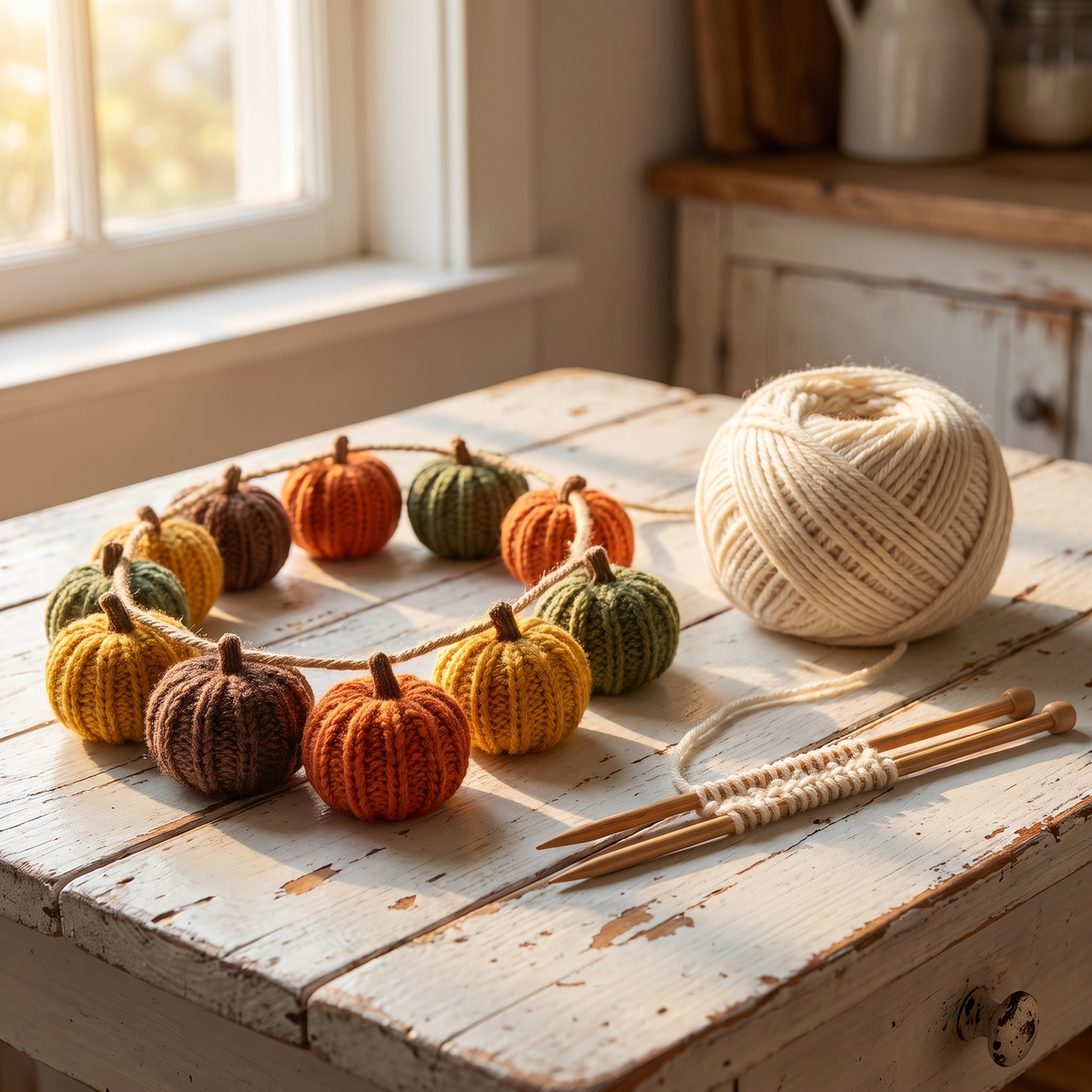 Knit pumpkin garland
