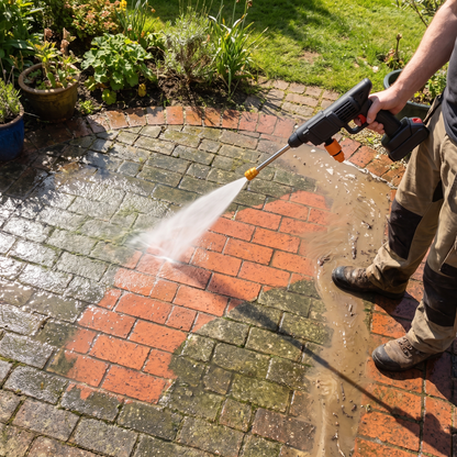 Brick patio coming back to red brick through years of algae