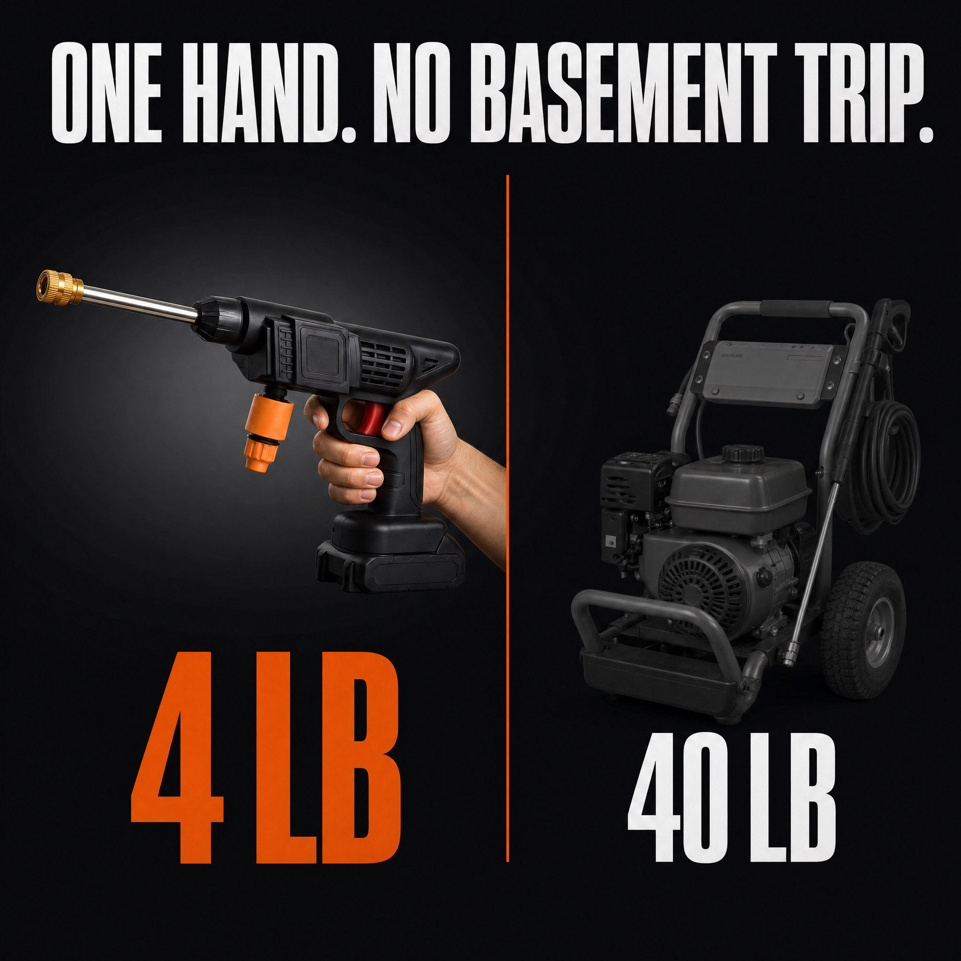 Four pounds in one hand versus a forty pound gas machine