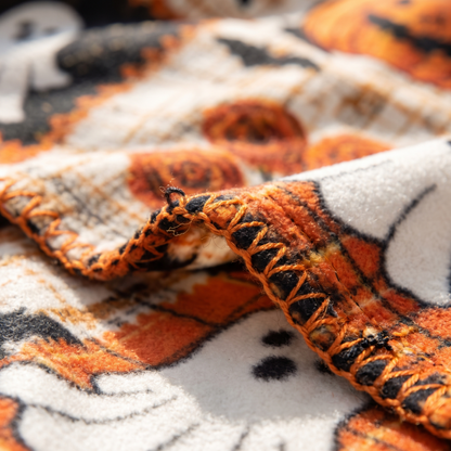 Detail of the hand-guided stitched edge, deliberately uneven along its length