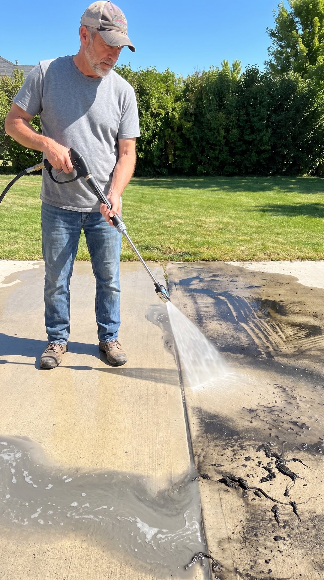 Ray cleaning his driveway apron with the JetWand