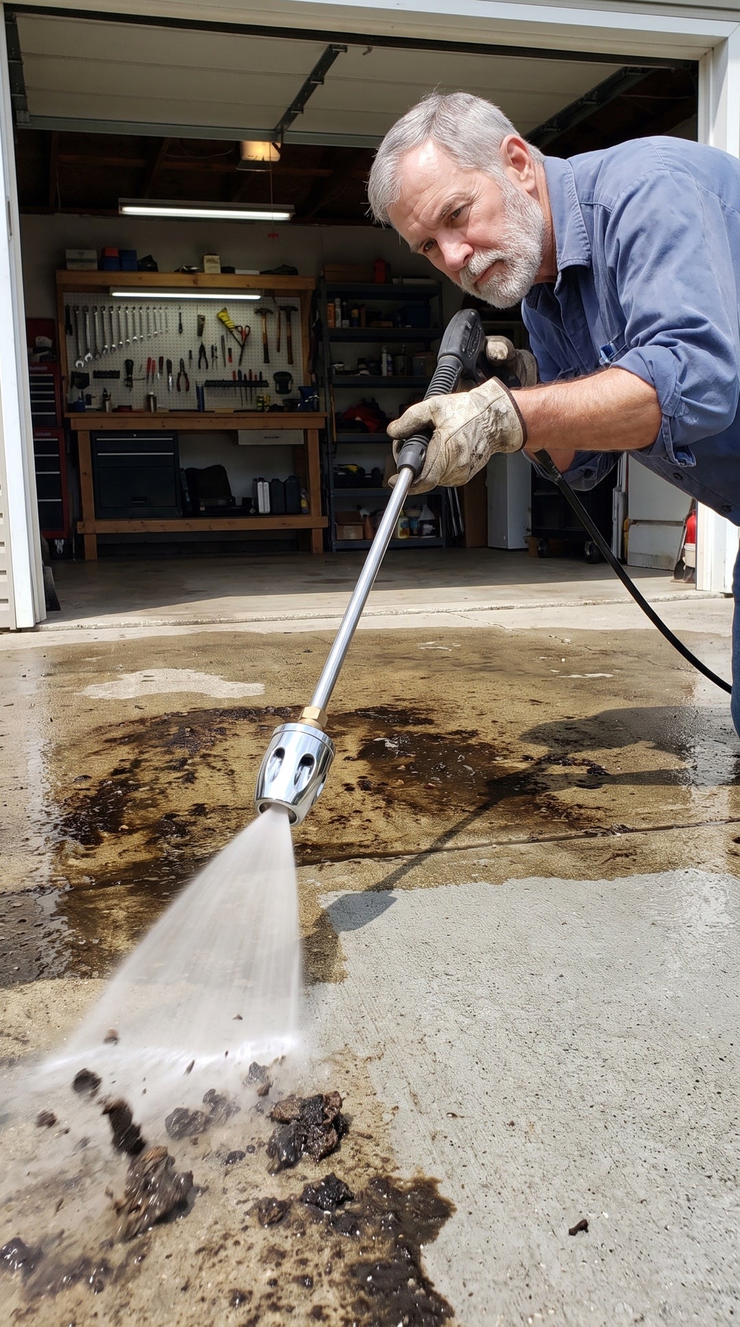 David cleaning his garage pad with the JetWand