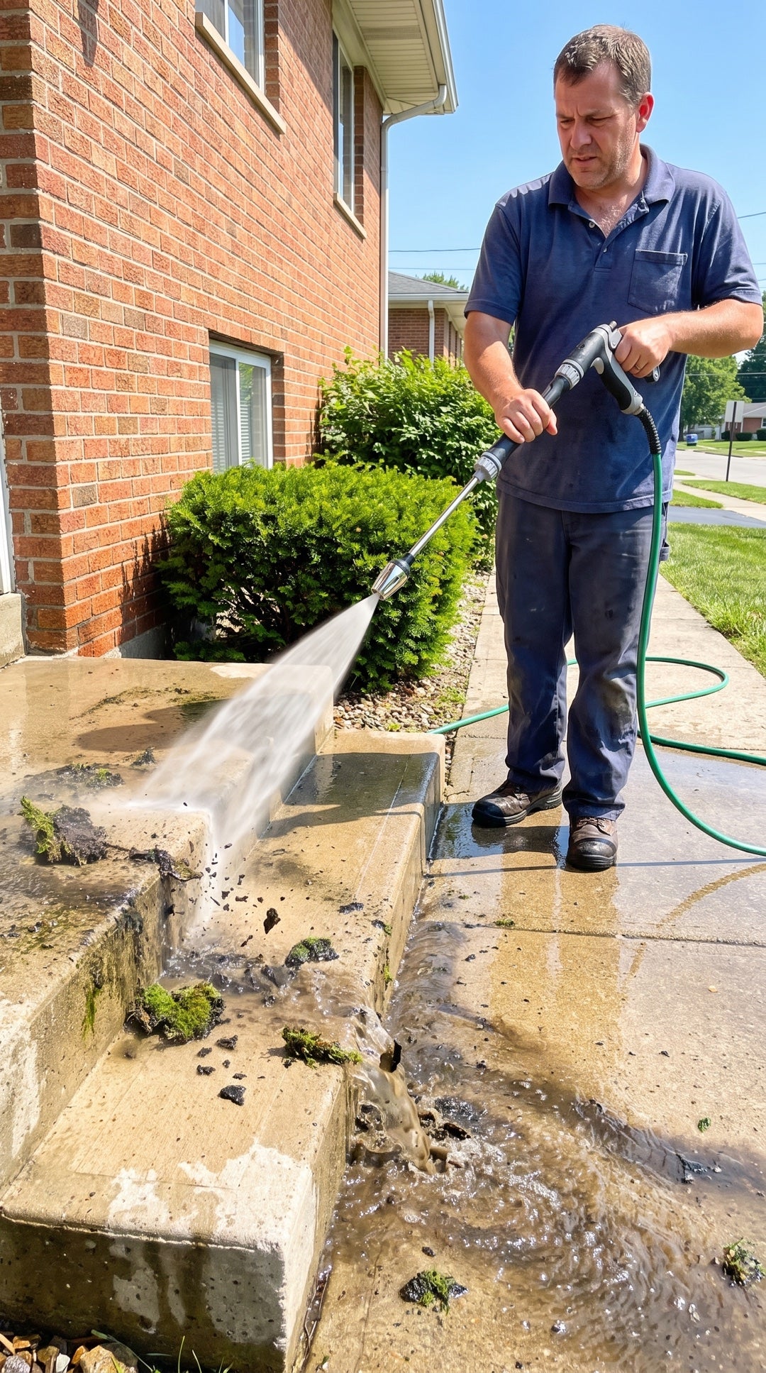John cleaning apartment entry steps with the JetWand