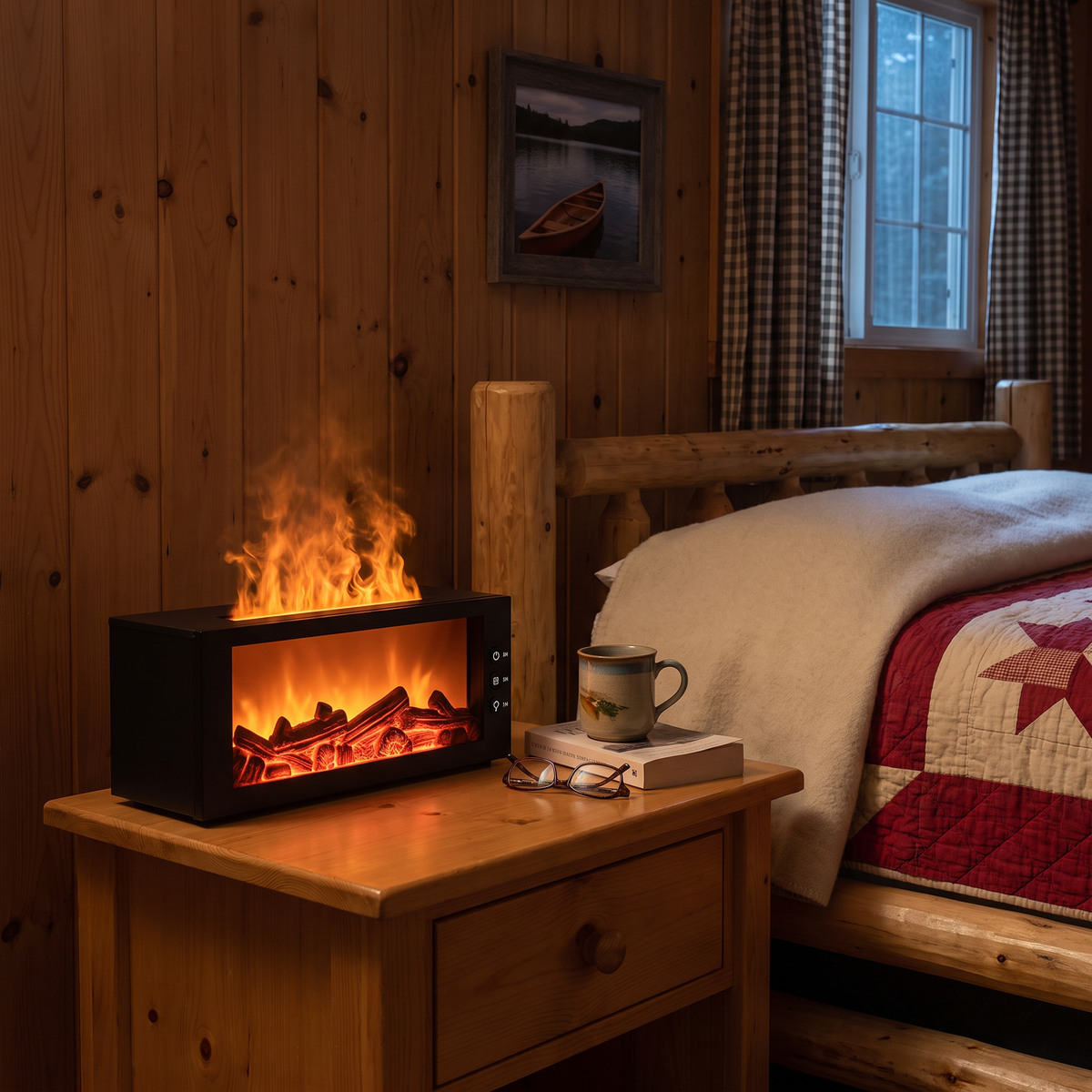 Lyall's Fireplace Diffuser – on the bedside table