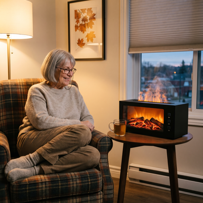 Lyall's Fireplace Diffuser – customer in an armchair beside the diffuser