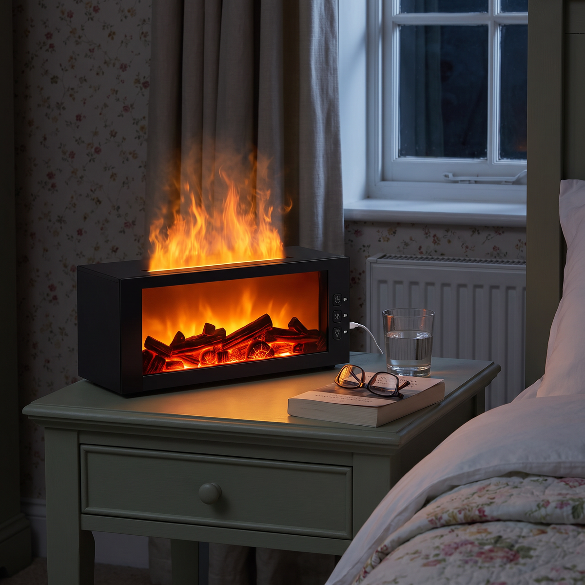 Murdo's Fireplace Diffuser – on the bedside table