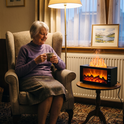 Murdo's Fireplace Diffuser – customer in an armchair beside the diffuser