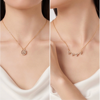 The Clover shown both ways: clover pendant and four hearts in a row