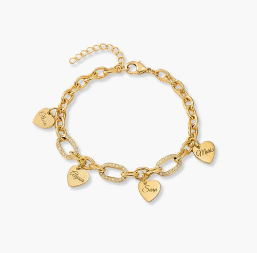 The Amara heart bracelet — gold chain with engraved heart charm