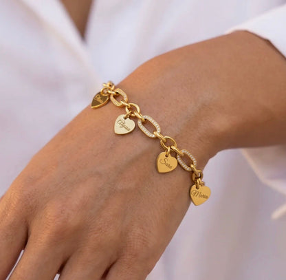 The Amara heart bracelet — pavé crystal links detail
