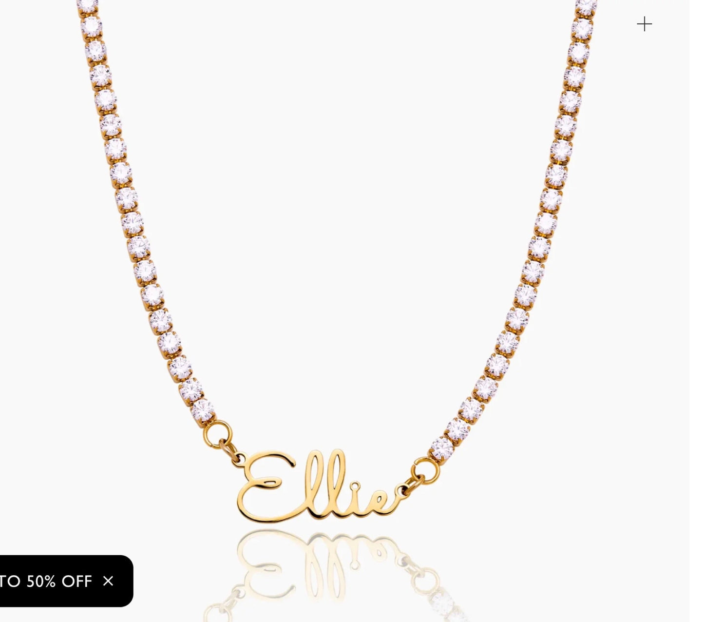 The Celeste pearl name necklace with birthstone pendant on a model