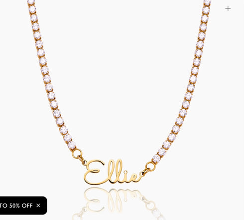The Celeste pearl name necklace with birthstone pendant on a model