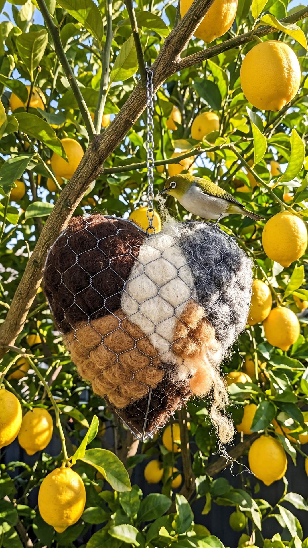 Nesting heart hanging in a lemon tree