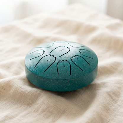 Rain drum, standard size, teal pearl finish, on linen